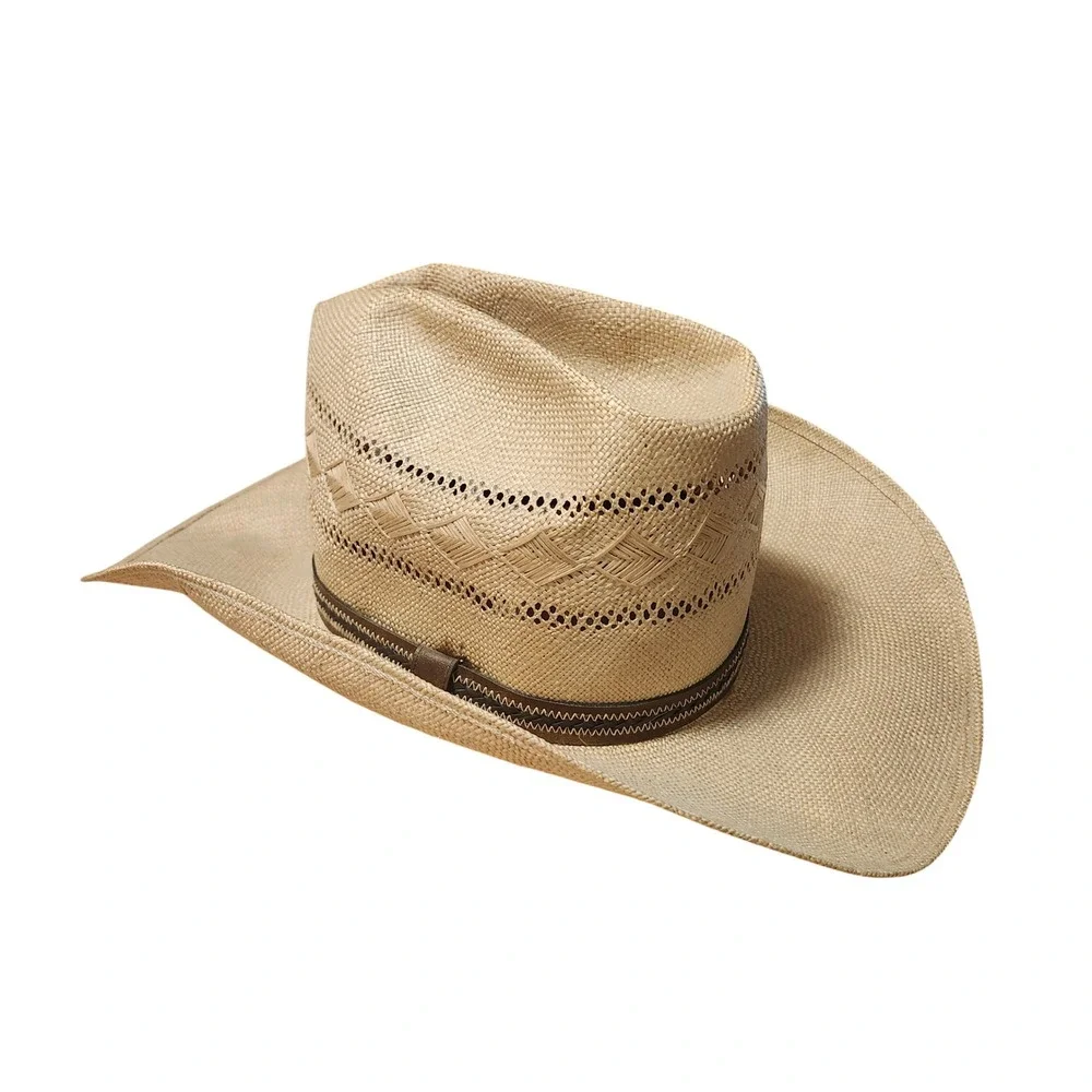 Stetson Roadrunner Vintage Straw Cowboy Hat Feather Band Bryantcote Finish Sz7